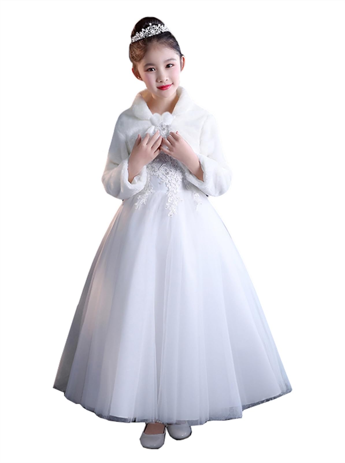 Fausse Fourrure Bolero Fille Mariage Bolero Veste Fille Princesse Ceremonie Bapteme à Manches Longues