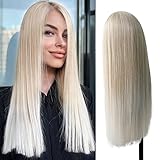 WOCO Long Blonde Wigs 13x4 Lace Front Wigs for Women, Natural Looking Kanekalon Futura Fiber Fashion Straight Wigs Daily Use Ombre Blonde Wigs(22'')