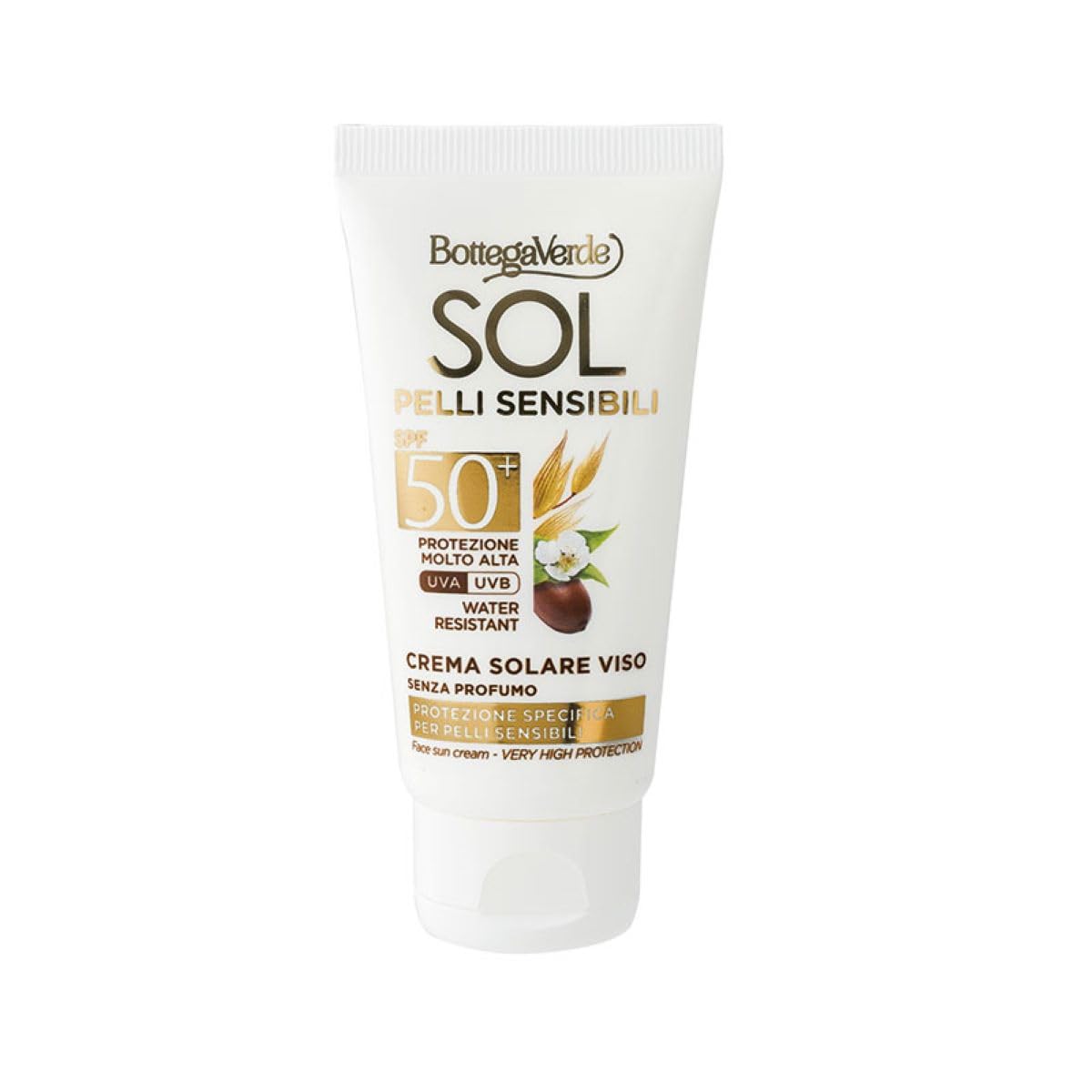 Bottega Verde Hell - Sol Sensible Haut - Gesichtscreme - Parfümfrei - Sehr Hoher Schutz Spf50+ (50 Ml)- Wasserfest