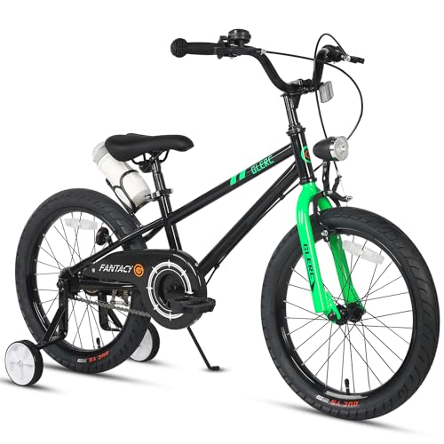 Glerc Fantacy 18 Inch Kids Bike for 5-9 Years Old Boys Girls with Water Bottle Holder & Headlight & Training Wheels, Black