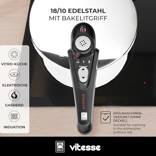 Foto von BRA Allure | Duo-Schnellkochtopf-Set mit 4 + 6 Litern, aus Edelstahl 18/10, mit 2 Kochprogrammen und Öffnungssperrsystem, geeignet für alle Arten von Küchen