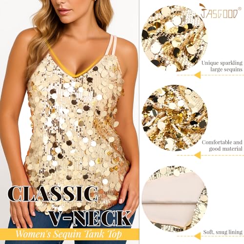 Women's Sequin Tank Tops Fashion Sleeveless V Neck Camisole Sparkle Strappy Halter Shirt for Party Christmas Concert Outfits3