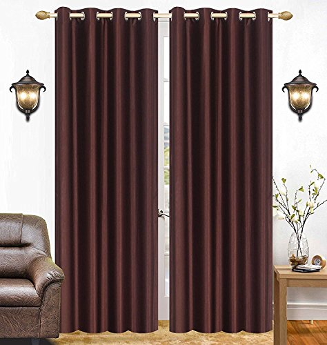Image of Polyester Floral Window Curtain, Window 7 Feet, Brown, Pack of 2