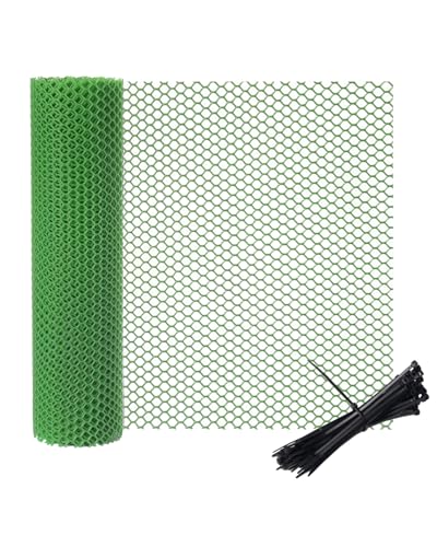 vensovo Green Plastic Wire Mesh Fence 15.7IN x 10FT Roll - Chicken Wire Fencing for Poultry, Gardening Barrier, Balcony Guard for Cats and Dogs, Floral Craft Mesh with 20 Zip Ties