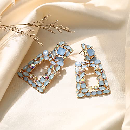 Flyonce Rectangle Dangle Earrings for Women, Rhinestone Crystal Geometric Statement Earring Fashion Jewelry4