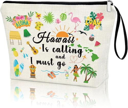 Bolsa de maquiagem Hawaii Is Calling – Estojo de cosméticos de viagem tropical Aloha para mulheres, presente divertido para amantes do Havaí com estampa Luau Flamingo e abacaxi, bolsa organizadora de