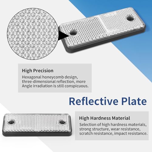 Image of 10 Pack White Screw on Rectangular Reflectors for Mailbox, Motobikes, Trailers, Trucks, Boats, Suv's, RV's