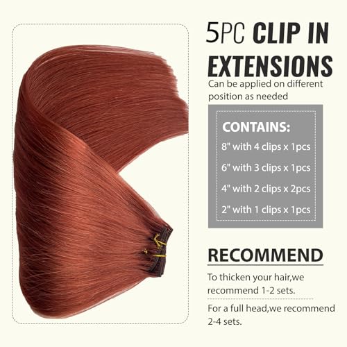 Image of Belaved Clip in Hair Extensions Auburn Hair Extensions 7 Pcs 70G Real Human Hair Extensions Clip in 12 Inch #135