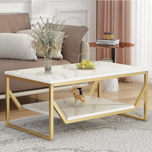 Homes Element Engineered Wood Center Table Coffee Table End Table Tea Table Nesting Table Bed Sofa Side Table for Living Room Bedroom Reception Office - 100x60x44cm Marble Pattern (White) - D.I.Y
