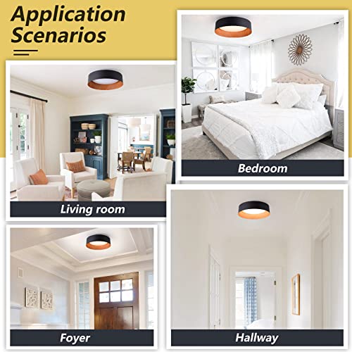 Image of Bargeni Kitchen Flush Mount Ceiling Light,Black with Wood-Grain Finish