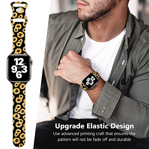 OHOTLOVE Compatible with Apple Watch 38mm 40mm 42mm 44mm for Women Men, Soft Silicone Pattern Printed Replacement Wristband Band for Iwatch Series 6 & Series 5 4 3 2 1.Sunflower A - Thumbnail 3