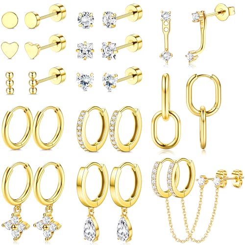 Boucles d'oreilles hypoallergéniques plaqué or 14 carats, idée cadeau pour femme et homme