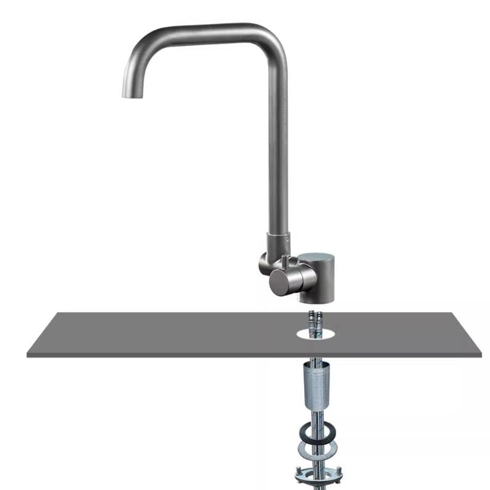 Grifo Cocina Abatible para Ventana Rotación Manija Única Agua Fría y Caliente Acero Inoxidable-Gris