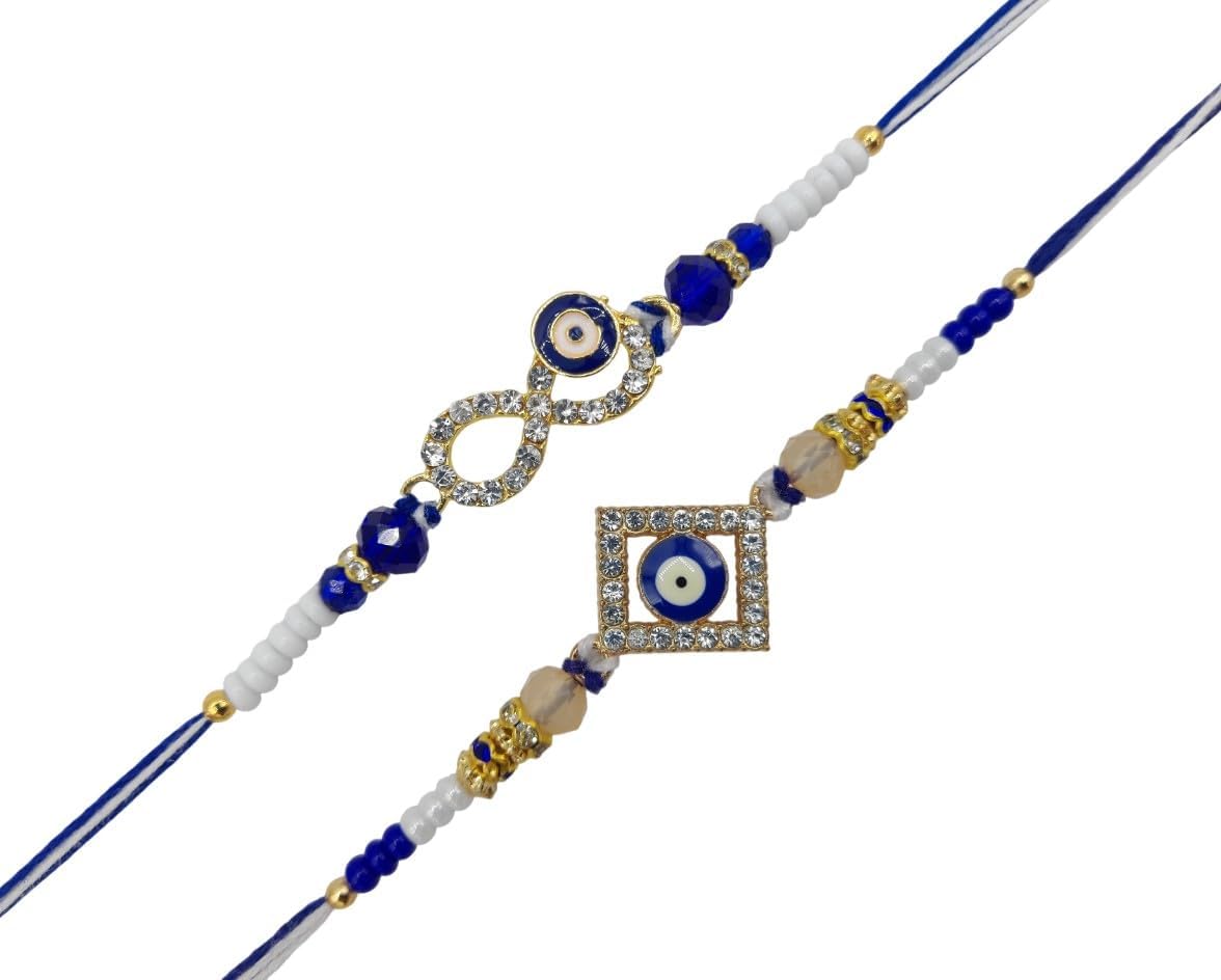 Rakhi stylish bracelet for brother, Evil Eye Combo Set beautiful designer Rakhi , Multicolor stones, Raksha Bandhan Rakhi Gift Wrist bands for loving Sibling/Brother, Sister, Father, family, Set of 2