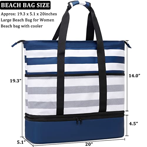 Image of JIANYA Beach Bag Women Waterproof Sandproof Beach Tote Bags with Cooler Top Zipper Large Totes for Beach Pool Travel Daily