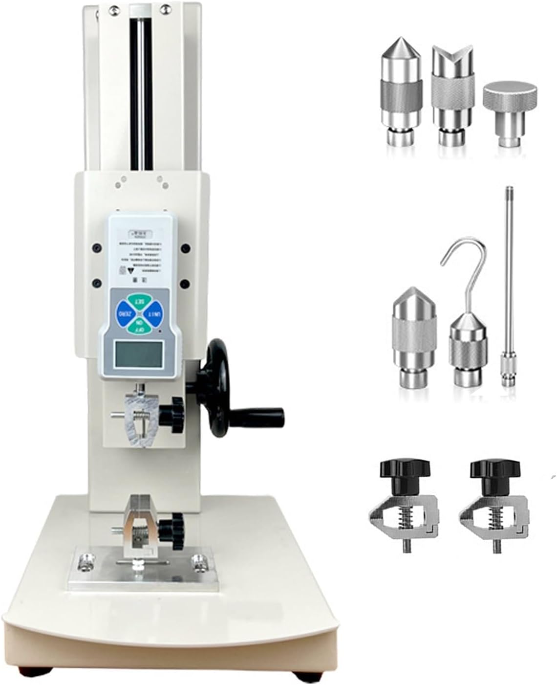 Tensile Testing Machine, Digital Manual Vertical Force Test Bench with Hand Crank and 5 Probes for Compression and Tension Testing