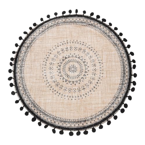 QUARKZMAN Individuales Redondos Tejidos, 15 Pulgadas Borde De Bola Antideslizante para Mesa De Comedor para Hogar Bodas Fiestas De Vacaciones, Doble Capa Círculo, Negro