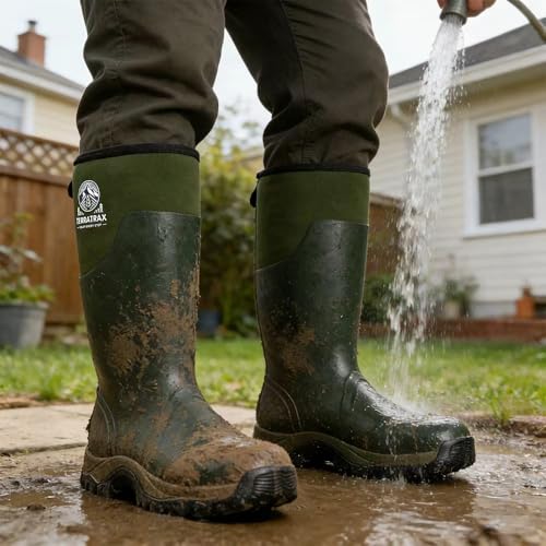 Image of Men's Waterproof Rubber Boots - 6mm Neoprene, 15 inch Shaft, Dual-Sole Anti-Fatigue Rain & Mud Boots for Farm & Wet Work, Fishing, Irrigation - Lightweight Soft Toe