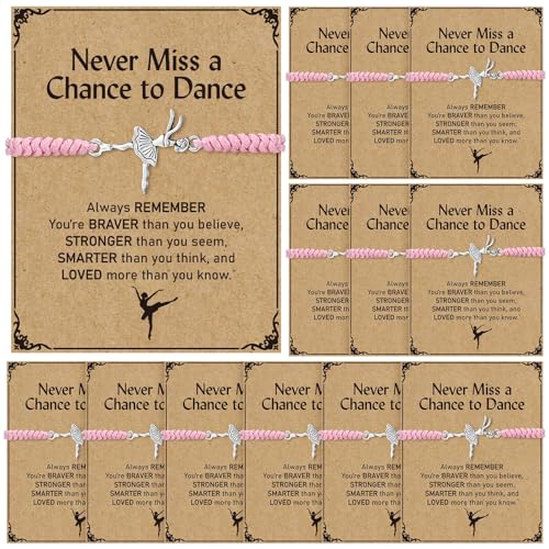 12 Set Dance Bracelet Gifts for Team Pink Ballet Dance Bracelet Recital Gifts for Women with Inspirational Greeting Card