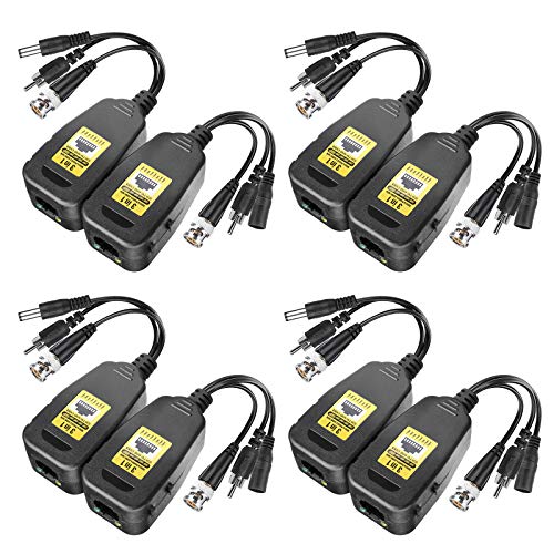 4 Pairs Passive Video Power Balun Audio Connector BNC to RJ45 Network Transceiver Cat5e/Cat6 Adapter AHD/TVI/CVI/CVBS for Full HD Security Surveillance Camera System, Max 8MP 720P/960P/2MP/3MP/4MP/5MP