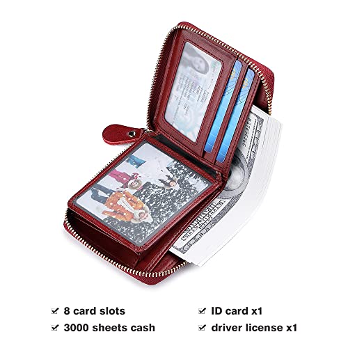RFID Wallets for women Genuine Leather Zipper Purses Secure Large Capacity Multi-card Clutch colourful Travel Wallets (Red)3