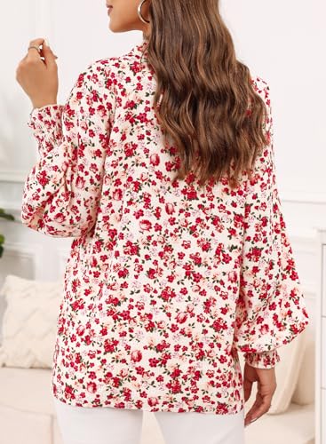 Dokotoo Women's Casual V Neck Allover Floral Print Long Sleeve Chiffon Button Down Blouses Bohemian Top Shirts - Image 6
