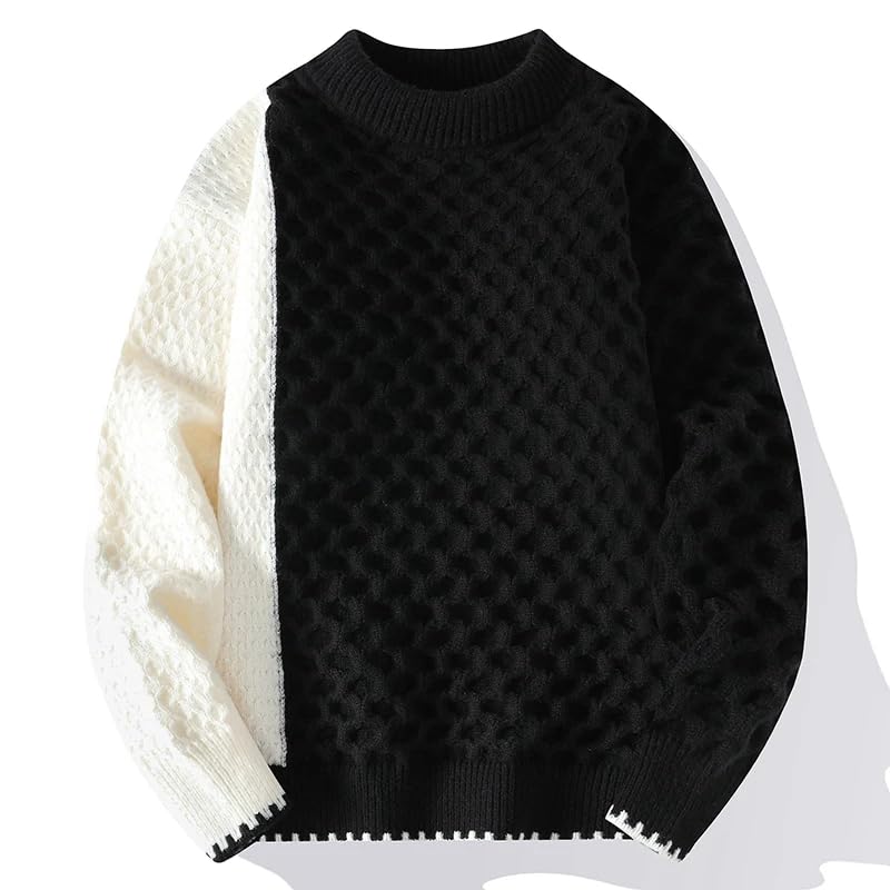 Men's Hip Hop Warm Round Neck Sweater Vintage Patchwork Casual Knitted Jumpers Tops3