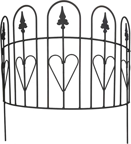 Staudenhalter massiv mit Herzen Staudenbinder gebogen Zaunstecker Rankhilfe Eisen verrostet Rost H/T/B: 61x24x57 cm