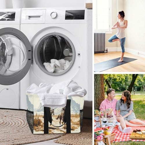 Desert Cowboy Waterproof Tote Bag,Multi-Purpose Kitchen Reusable Grocery Bags, Travel, Beach & Laundry Organizer 15.4 X 9.8 X 12.8 inch 7