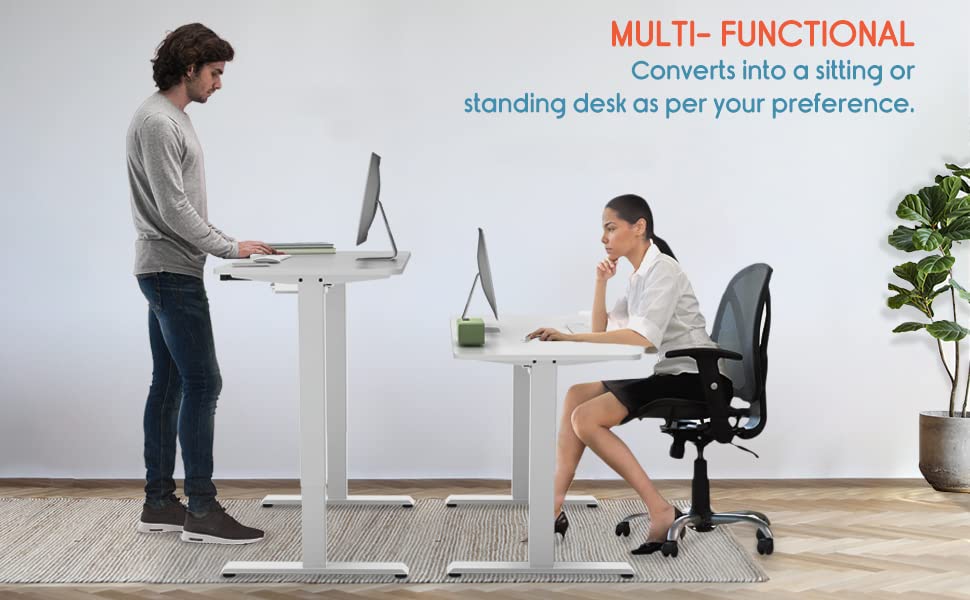 Image of KosmoCare Electric Motorised Height Adjustable Standing Desk | Laptop Table with Wheels| Portable Overbed Bedside Desk | Study Table for Kids | Table for Home, Hospital |