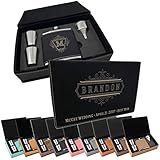 Personalized Leatherette Flask Set - Free Engraving on leather gift box and flask (Black w/Silver Engraving)