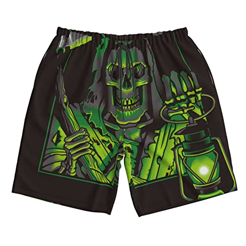 Green Skull Grim Reaper Black Mens Swim Trunks Beach Shorts Summer Sports Running Bathing Suits