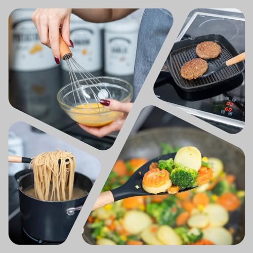 Kitchen Utensils Set – 17 Pcs Silicone Cooking Utensils Set with Wooden Handles Heat Resistant, Non-Toxic Non-Stick Spatula Set with Measuring Spoons Black - Image 6