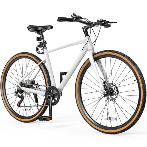 YITAHOME 700C Road Bike, 21 Speed Commuter Bicycle for Men Women, Lightweight Aluminum Frame Racing Bike, Adult Bicycle with Dual Disc Brake White 7 Speed