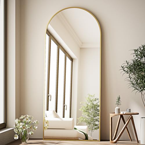 GLSLAND Arched Full Length Mirror - 68" x 24" Floor Mirrors Aluminum Alloy Frame Full Body Mirror for Cloak Room, Bedroom, Living Room,Gold
