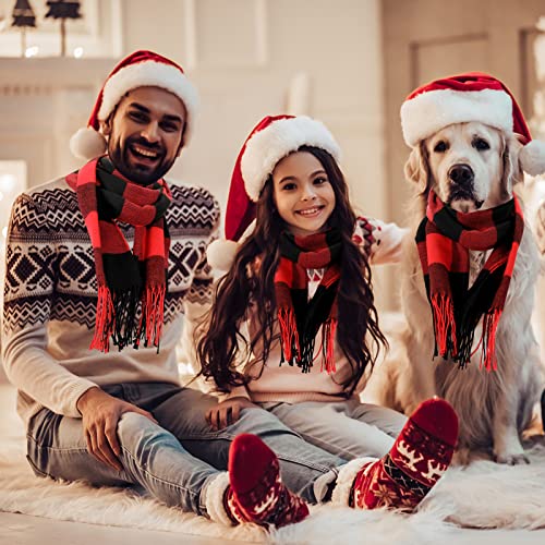 Neer 4 Pcs Christmas Buffalo Plaid Scarf for Women Red Warm Soft Classic Scarf for Kid Family Men Dog Xmas Gift2