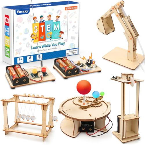 Poraxy 5 Set STEM Science Kits for Kids Age 8-12, Wooden Building STEM Projects 8-10, 3D...