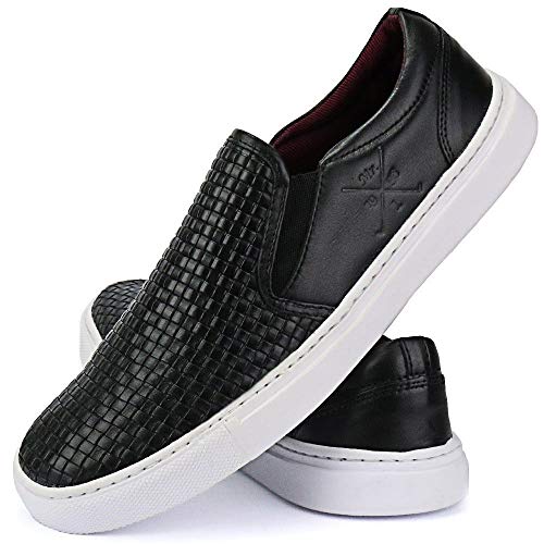 Sapatenis Iate Slip On Masculino Couro Confort Tresse Cor:Preto;Tamanho:41