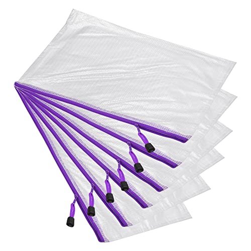 YOKIVE Paquete de 12 bolsas de malla con cremallera, bolsillos de malla impermeables A4 | Bolsa de viaje de plástico para documentos, ideal para suministros de oficina (morado)