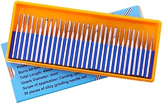 VRKET 30Pcs Diamond Grinding Burr Drill Bit Mix Set Ball Tipped &Pointed Type & Cylindrical Alloy Stone Carving Tools Diamond dremel bits Engraving Drill bit Set Wood Carving dremel bits Burr Set