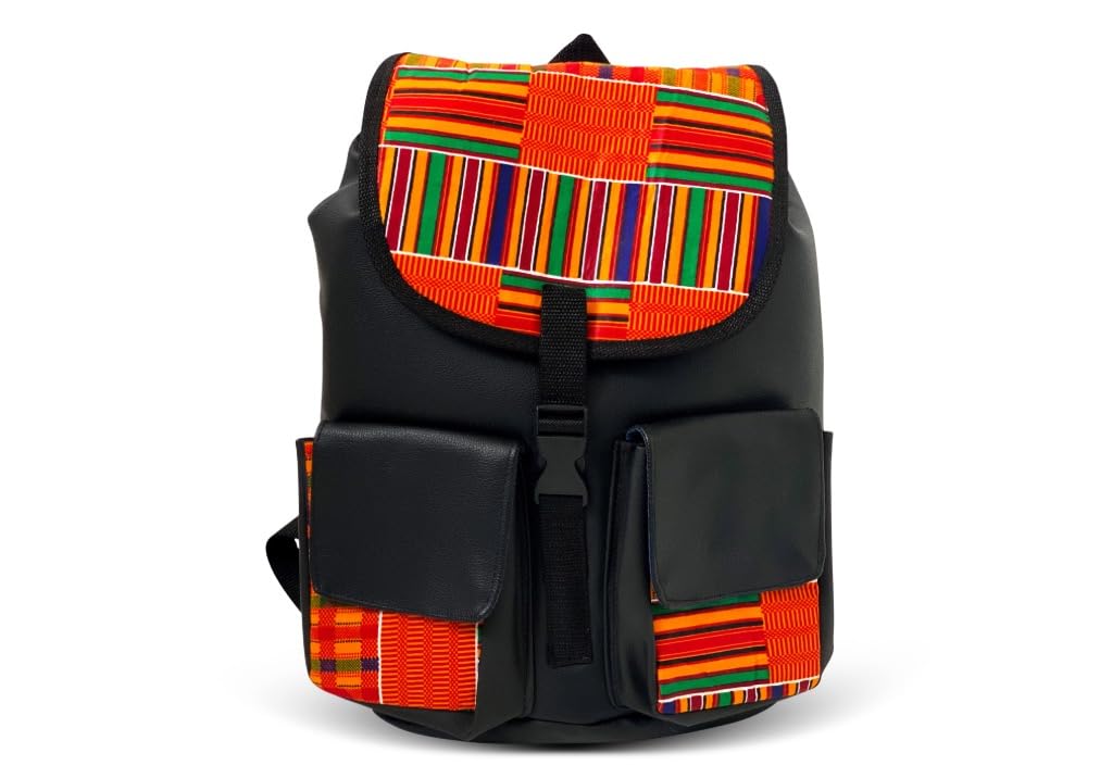 African print backpack/kente backpack with leather/shoulder