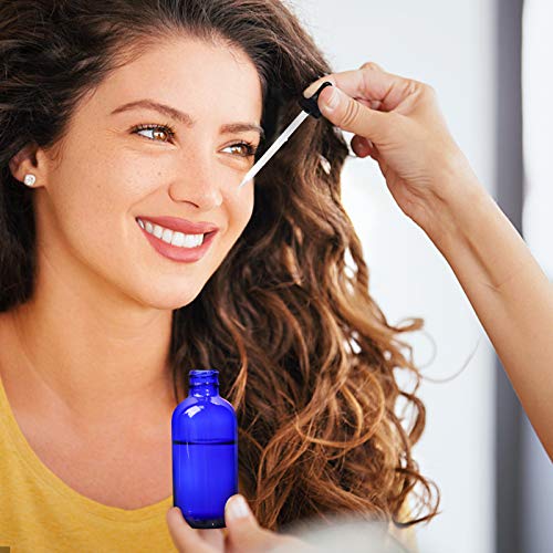 Hwashin 12 Pack 4Oz Cobalt Blue Glass Bottles With Glass Eye Droppers For Essential Oils, Perfumes & Lab Chemicals (Brush, Funnels, 2 Extra Droppers, 24 Pcs Labels & 30Ml Measuring Cup Included) #TOP5