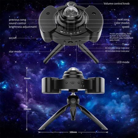 Image of PIKFOS LED Starry Sky Projector Joycabin Baby Night Lights Projector Lamp Galaxy Light with Starry Star Moon Cloud / Timer / 4 Brightness Levels / Stereo Music Player for Party Birthday Decoration