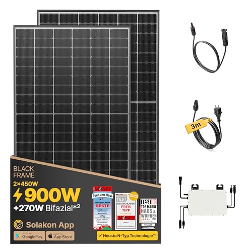 Solakon® 900W Balkonkraftwerk - Balkonkraftwerk 800W komplett Steckdose - neuester 800 Watt...
