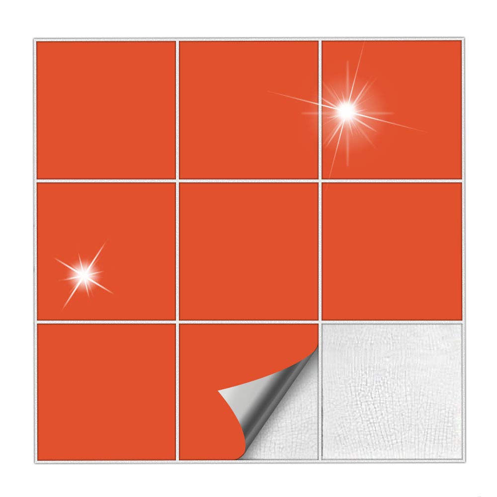 Kiwistar Tile Stickers Orange Glossy 7,5 x 7,5 cm - 50 Pieces - Adhesive Tiles - Tile Pattern - Sticker Tiles - Glue Over The Wall Tiles