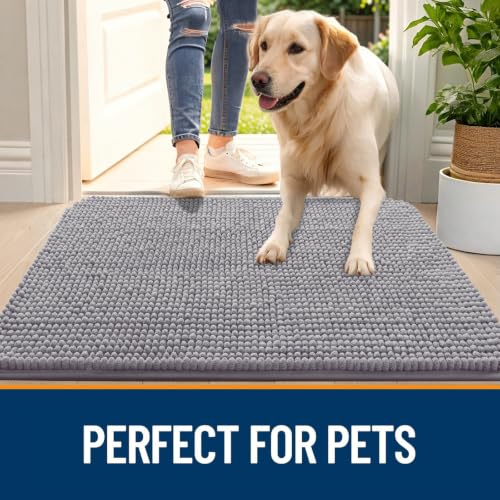 Image of OLANLY Dog Door Mat for Muddy Paws 48x30, Absorbent Chenille Mud Doormat