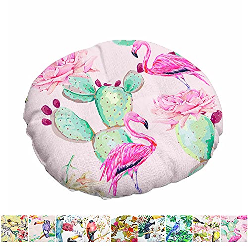 Morbuy Coussins De Chaise Ronde Fleurs Et Oiseaux Série Coussin Chaise De Jardin/Cuisine Confortable, Coussin De Siège Moelleuses Tatami Bureau Plancher Salon Décoration (40x40cm,Flamant