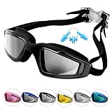 Duckmole Anti-Fog Swimming Goggles For Adult Men and Women With Mirrored Lens Black