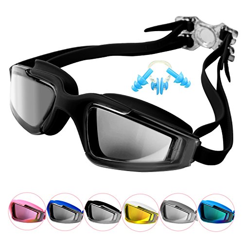 Duckmole Anti-Fog Swimming Goggles For Adult Men and Women With Mirrored Lens Black