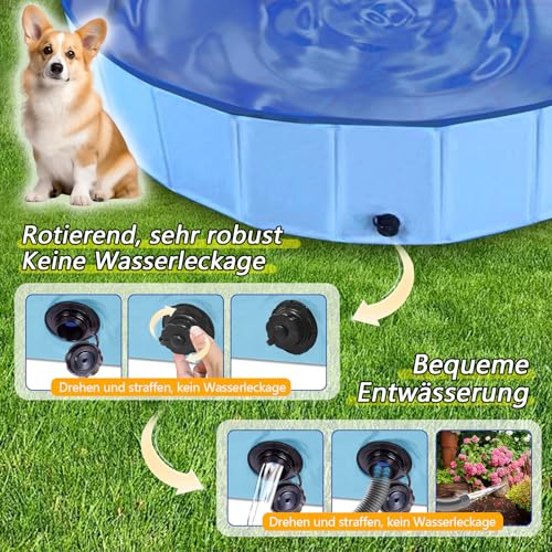 Hundepool, Zusammenklappbarer Robuster Wasserdichter Schwimmpool für Kleine, Mittelgroße & Große- Anti-Rutsch Badewanne mit Verschleißfester Oberfläche für Katzen und Hunde im Garten (L-120cm*30cm)